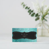 PixDezinesティール(緑がかった色)フローラのダマスク/日の背景 名刺 (スタンド正面)