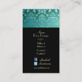 PixDezinesティール(緑がかった色)フローラのダマスク/日の背景 名刺 (裏面)