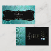 PixDezinesティール（緑がかった色）フローラのダマスク/日の背景 名刺 (正面/裏面)