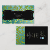 PixDezinesティール（緑がかった色）フローラのダマスク/日の背景 名刺 (正面/裏面)