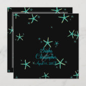 PixDezinesティール(緑がかった色)+金ゴールドstarfish/diy背景色 招待状 (正面/裏面)