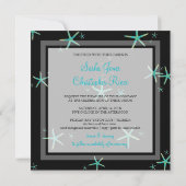 PixDezinesティール(緑がかった色)+金ゴールドstarfish/diy背景色 招待状 (裏面)