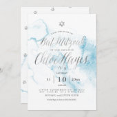 PixDezinesティール(緑がかった色)青水色見本バルミツワー 招待状 (正面/裏面)