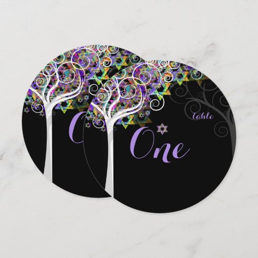 PixDezinesテーブルno.ツリー・オブ・ライフバルミツワー 招待状 (正面/裏面)