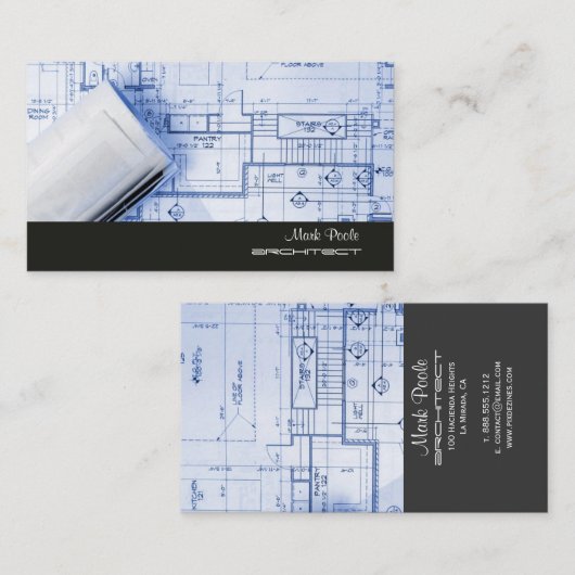 PixDezinesトレンディーアラチテックブループリント紙 名刺 (正面/裏面)