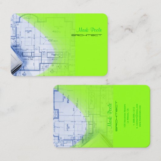 PixDezinesトレンディーアーキテクトエレクトリックグリーン 名刺 (正面/裏面)
