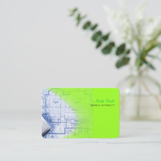 PixDezinesトレンディーアーキテクトエレクトリックグリーン 名刺 (スタンド正面)