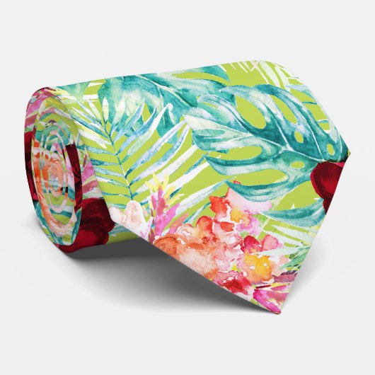 PixDezinesトロピカルパラダイスフローラの葉 ネクタイ (ロール)