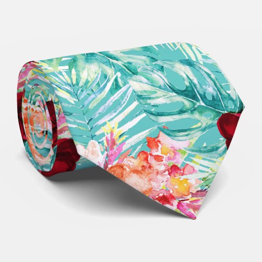 PixDezinesトロピカルパラダイスフローラの葉 ネクタイ (ロール)