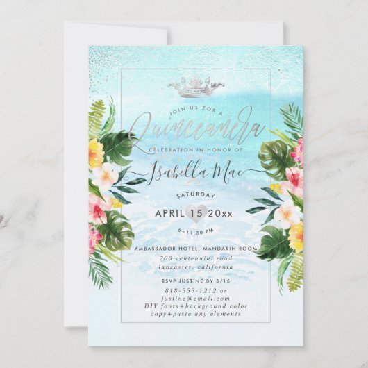 PixDezinesトロピカルフラワーズ+ビーチキンセアニェラ 招待状 (正面)