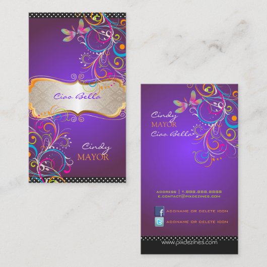 PixDezinesトンボ/紫 名刺 (正面/裏面)