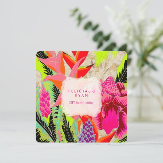 PixDezinesトーチジンジャー/ヘリコニア/ルアウ（ハワイ式宴会）結婚ズ 招待状 (スタンド正面)