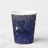 PixDezinesネイビーブルー金ゴールドグリッターQuinceDress 紙コップ (正面)