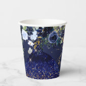 PixDezinesネイビーブルー金ゴールドグリッターQuinceDress Pape 紙コップ (正面)