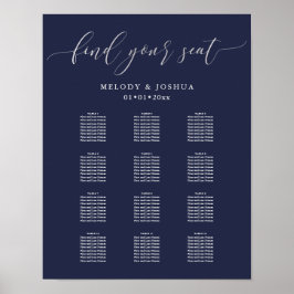 PixDezinesネイビーモダンカリグラフィー、シーティングチャート ポスター