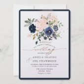 PixDezinesネイビー赤面水彩カラーフラワーインベンション 招待状 (正面)