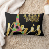 PixDezinesネオンエッフェルタワー/フェイク金ゴールド ランバークッション (ブランケット)