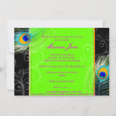 PixDezinesネオングリーンピーコックフェザーの卒業 招待状 (裏面)