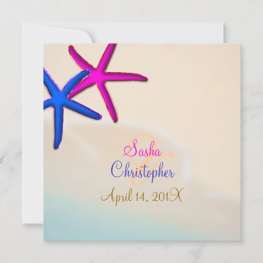 PixDezinesネオンヒトデ/ビーチ結婚式 招待状 (正面)