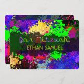 PixDezinesネオンライト/アーバン/グランジバー（ユダヤ教の）バル・ミツバー 招待状 (正面/裏面)