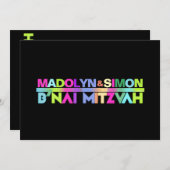 PixDezinesネオンライトBナイ(ユダヤ教の)バル・ミツバー 招待状 (正面/裏面)