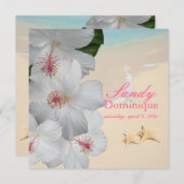 PixDezinesハイビスカスレイ/ビーチ/熱結婚帯 招待状 (正面/裏面)