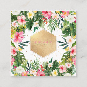 PixDezinesハイビスカス熱帯ジャングル スクエア名刺