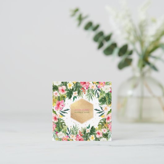 PixDezinesハイビスカス熱帯ジャングル スクエア名刺 (スタンド正面)