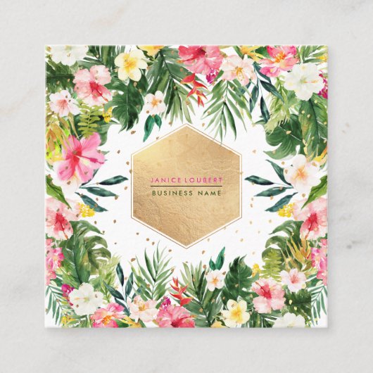 PixDezinesハイビスカス熱帯ジャングル スクエア名刺 (正面)