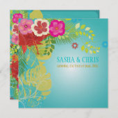 PixDezinesハイビスカス+モンステラ/黄色+アクア 招待状 (正面/裏面)