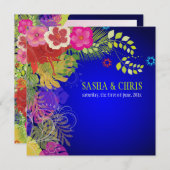 PixDezinesハイビスカス+モンステラ/黄色+暗い赤紫色 招待状 (正面/裏面)