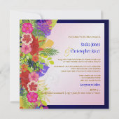 PixDezinesハイビスカス+モンステラ/黄色+暗い赤紫色 招待状 (裏面)