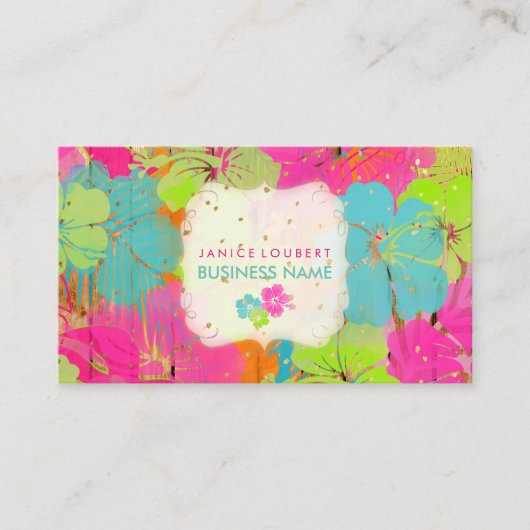 PixDezinesハイビスカス/レインフォレスト/ウッドパネル 名刺 (正面)