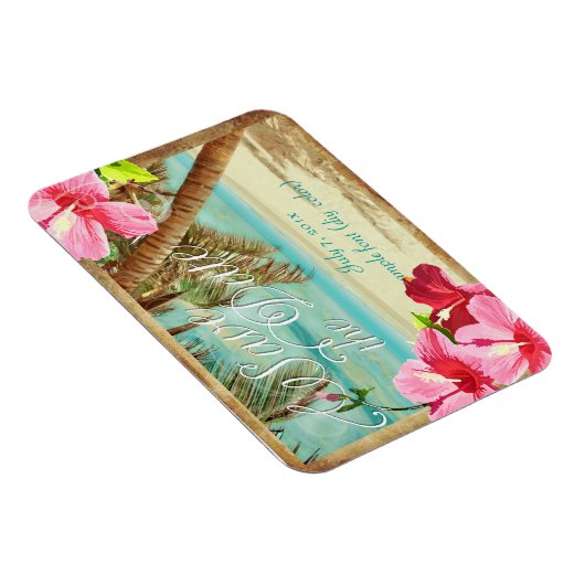 PixDezinesハイビスカス/ヴィンテージビーチ救/日付 マグネット (右側)