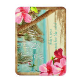 PixDezinesハイビスカス/ヴィンテージビーチ救/日付 マグネット (縦)