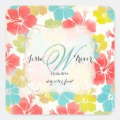 PixDezinesハイビスカス/水の色の影響 スクエアシール (正面)