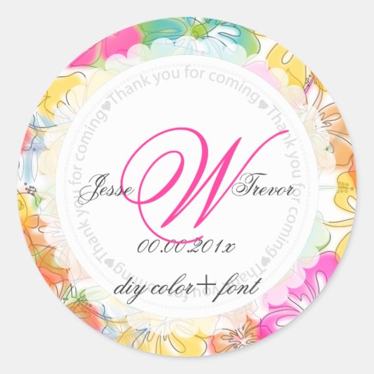 PixDezinesハイビスカス/水の色の影響 ラウンドシール (正面)