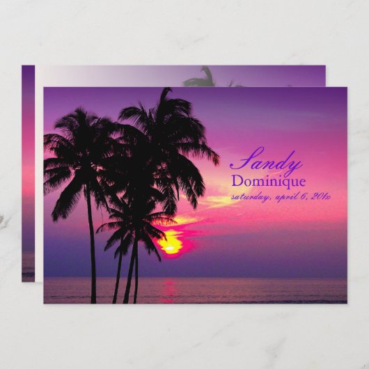 PixDezinesハワイアンサンセットトロピカ結婚ルズ 招待状 (正面/裏面)