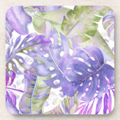 PixDezinesハワイアンジャングルパープルグリーンの葉 コースター (正面)