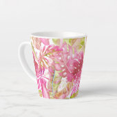 PixDezinesハワイアンジャングルピンクグリーン葉 カフェラテマグ (左アングル)