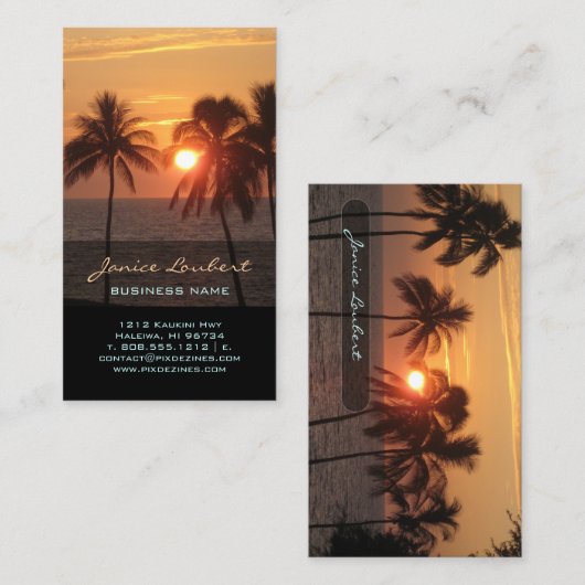 PixDezinesハワイアンビーチサンセット 名刺 (正面/裏面)