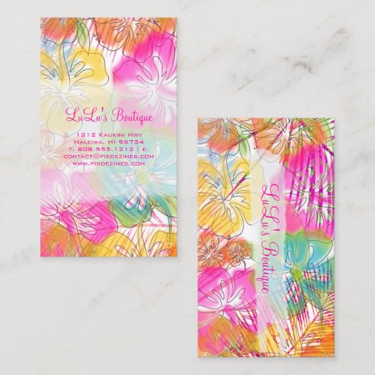 PixDezinesハワイハイビスカスの水彩の影響 名刺 (正面/裏面)
