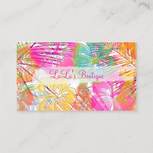 PixDezinesハワイハイビスカスの水彩の影響 名刺 (裏面)