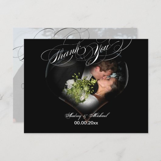 PixDezinesハートフォトフレーム/黒/ありがとう ポストカード (正面/裏面)