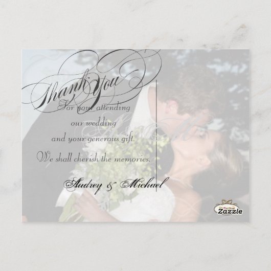 PixDezinesハートフォトフレーム/黒/ありがとう ポストカード (裏面)