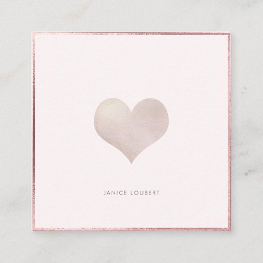 PixDezinesハート|金属フェイク赤面 スクエア名刺 (正面)