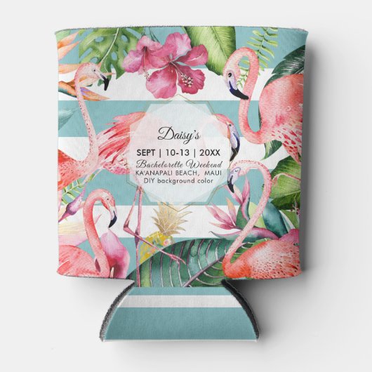 PixDezinesバチェロレッテウィークエンドピンクフラミンゴスDIY 缶クーラー (正面)