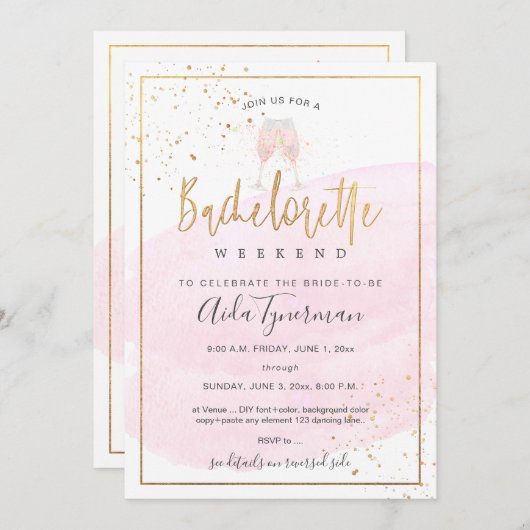 PixDezinesバチェロレッテWeekend Pink Watercolor 招待状 (正面/裏面)