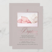 PixDezinesバラフェイク金ゴールドクロスバプテスマ 招待状 (正面/裏面)