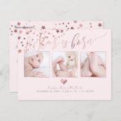 PixDezinesバラフェイク金ゴールドスター/誕生発表 案内ポストカード (正面/裏面)